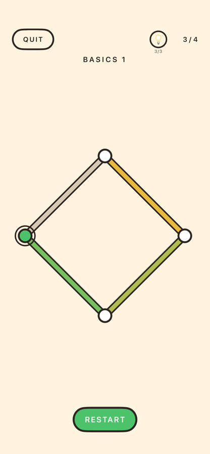 BASICS 1 with three of its four lines drawn, each a different colour